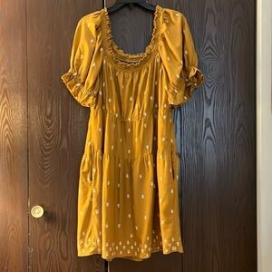 Old Navy gold dress with white tiny flowers. Over the shoulders. Size Large